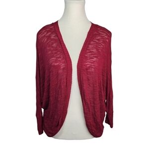 Say What Cardigan Sweater Open Front 3/4 Sleeve Burgundy Red Pink Lightweight M